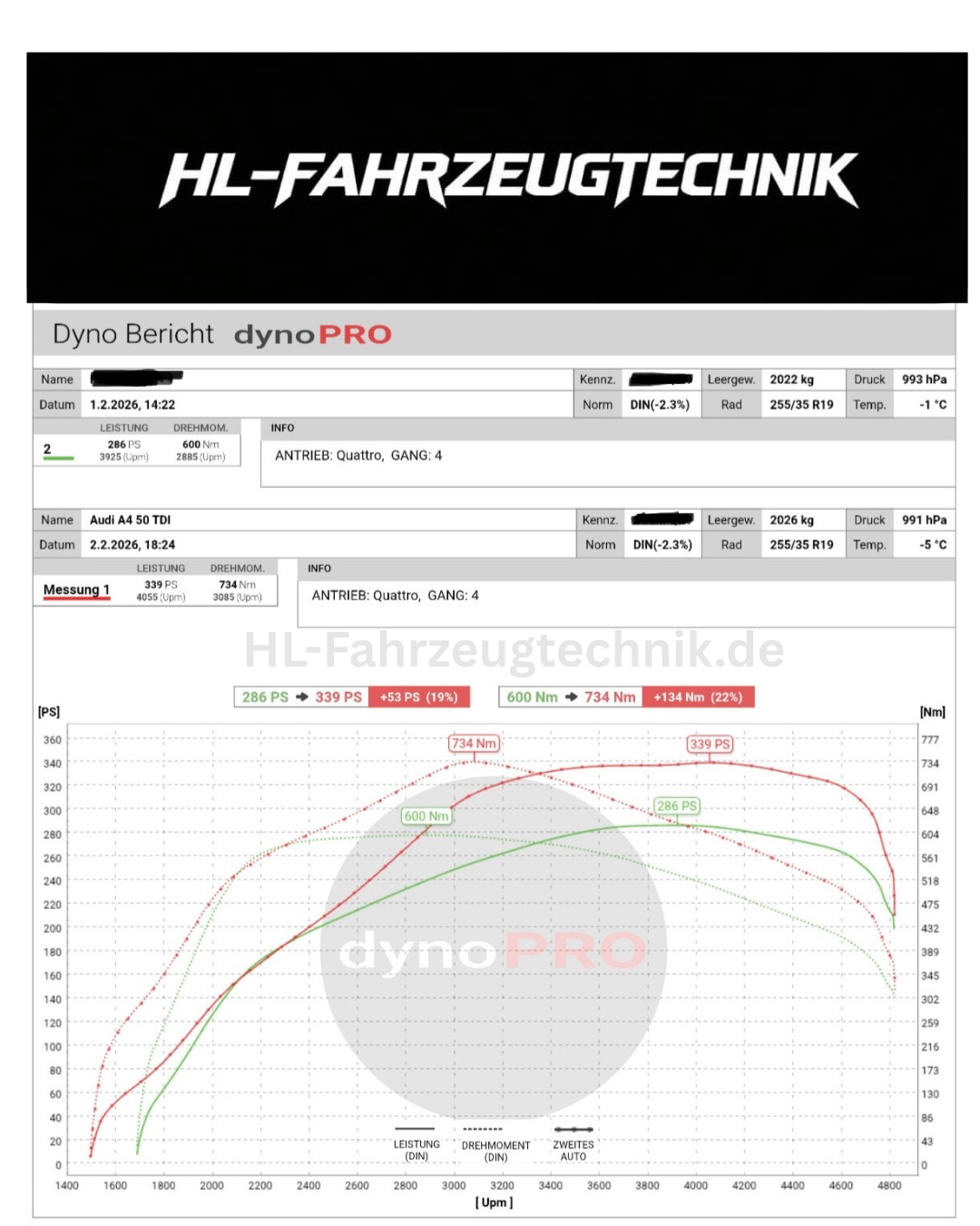 DynoPro Leistungsdiagramm